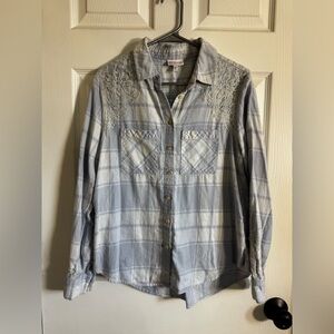 Shyanne Light Blue Flannel with Lace Detail